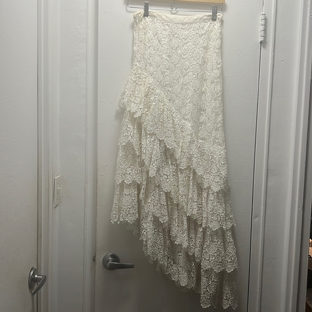 Loveshackfancy Cream Lace Asymmetrical Long Skirt - image 4